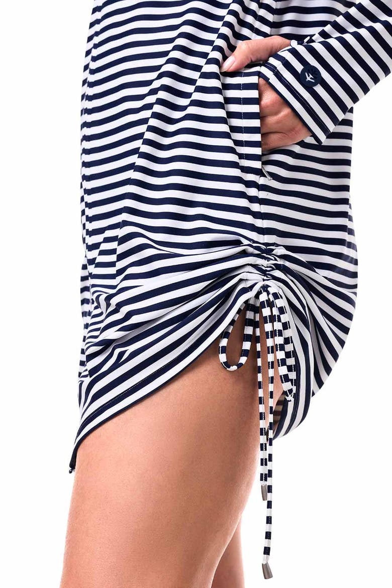 Wailea Swim Cover-Up, UPF 50+ Sun Protection, Alternate, color, White/Navy Stripe