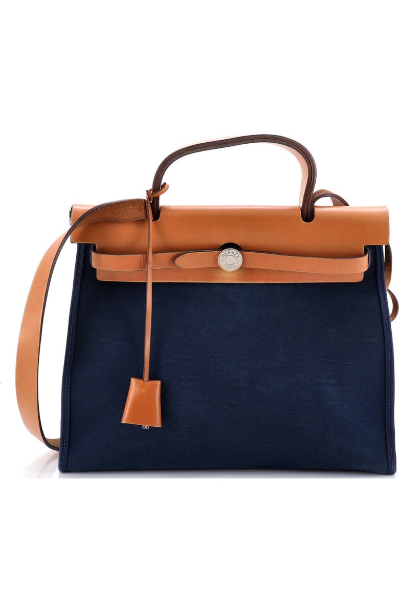 Pre-Owned Hermes Herbag Zip Leather and Toile 31, Main, color, Bleu De Prusse