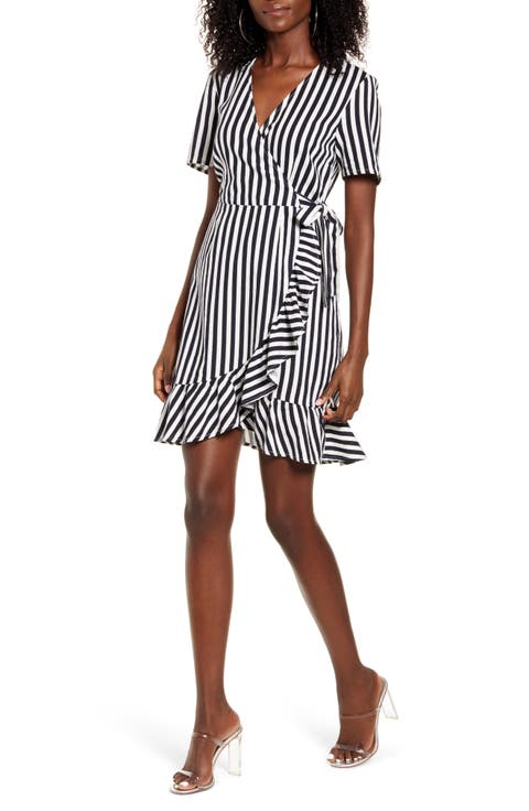 Helenmilo Stripe Wrap Linen Blend Dress