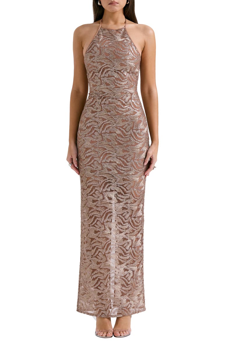 Giada Beaded Halter Gown, Main, color, ROSE GOLD