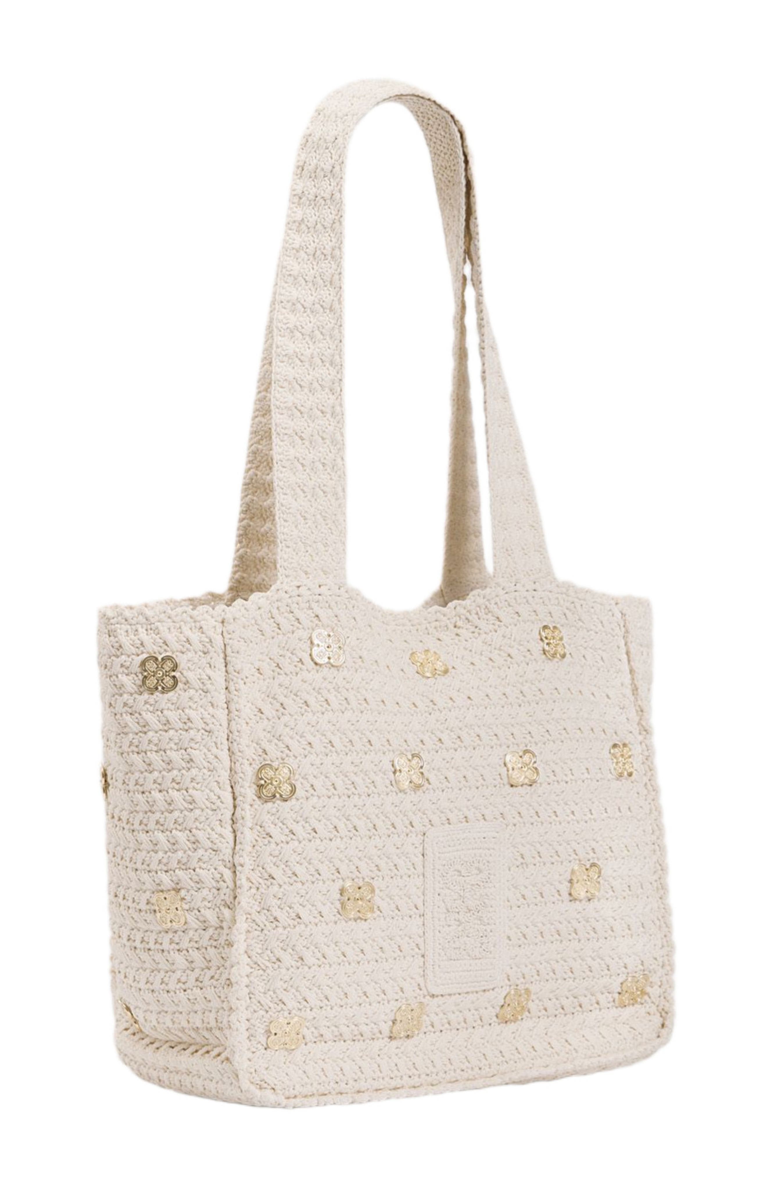 SANDRO Crochet bag with tassels, Alternate, color, Ecru