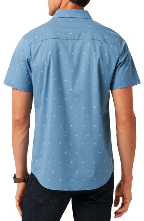 Travismathew Per Aspera Mixed Medallion Short Sleeve Stretch Button-up Shirt In Captains Blue
