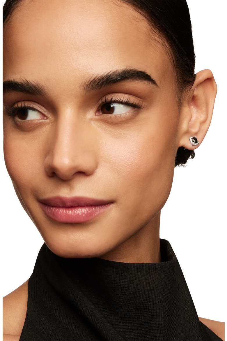 Petite Chatelaine® Pavé Bezel Stud Earrings with Semiprecious Stone and Diamonds, Alternate, color, SILVER PAVE/ BLACK ONYX
