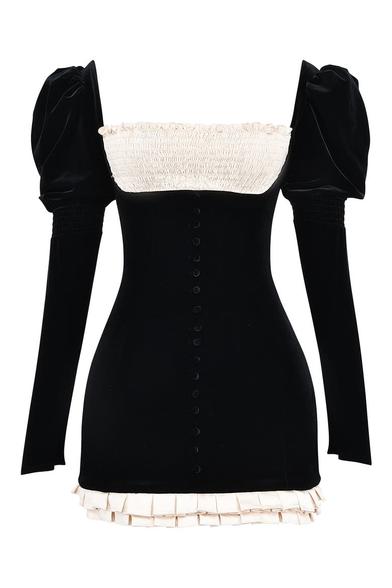 Azaria Long Sleeve Colorblock Velvet Minidress, Alternate, color, BLACK