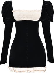 HOUSE OF CB Azaria Long Sleeve Colorblock Velvet Minidress