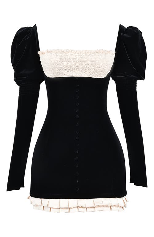 House Of Cb Azaria Long Sleeve Colorblock Velvet Minidress In Black