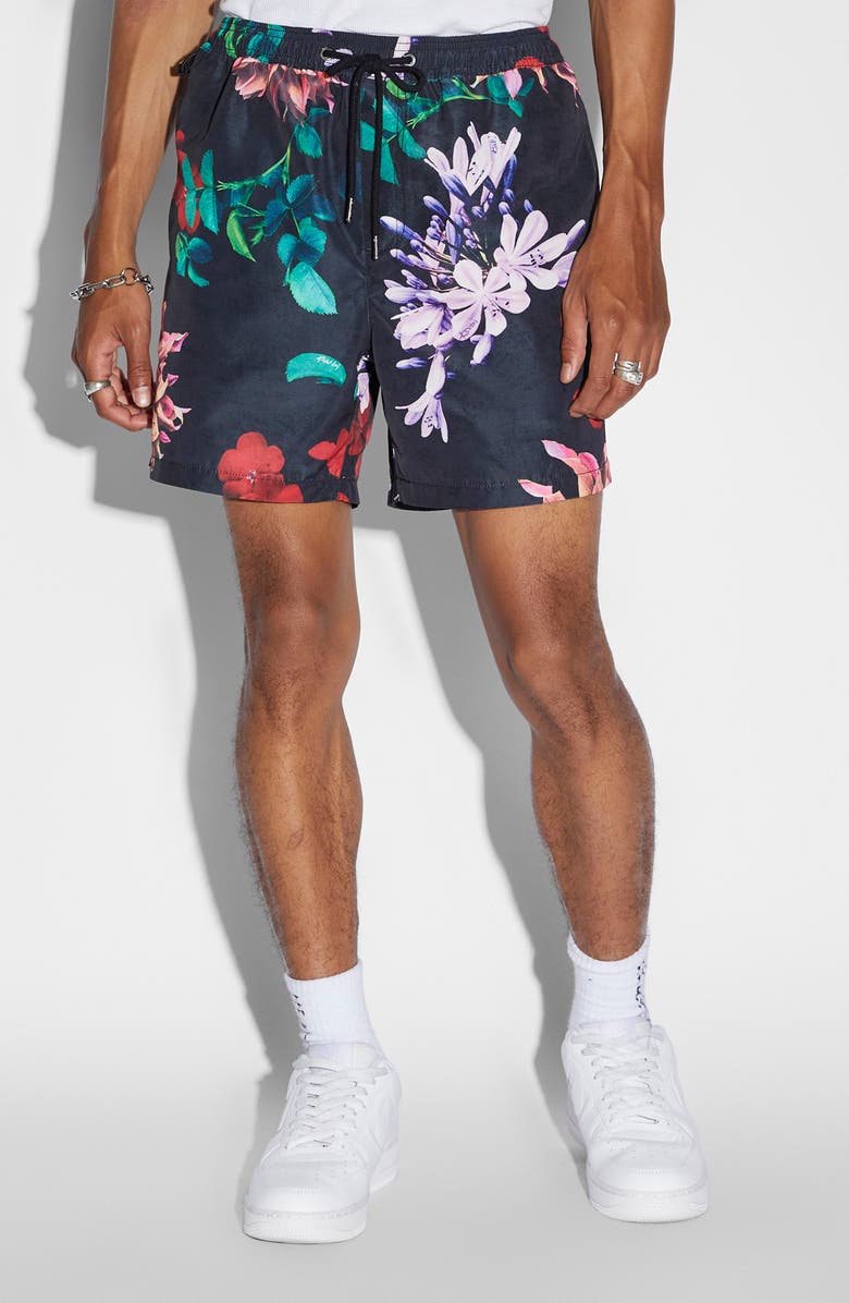 Ksubi Flowa Floral Water Resistant Swim Trunks, Main, color,