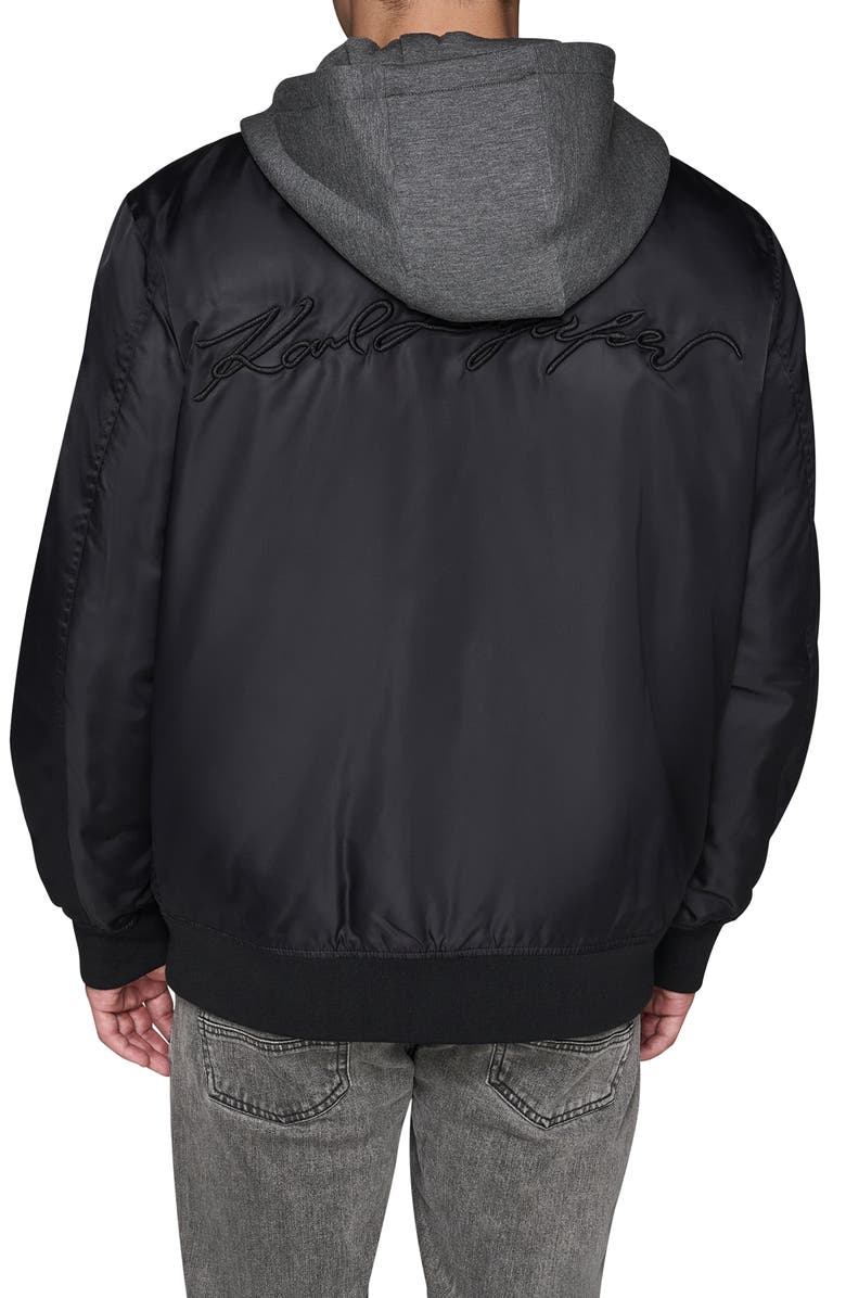 KARL LAGERFELD PARIS Full Zip Bomber Jacket, Alternate, color, Black