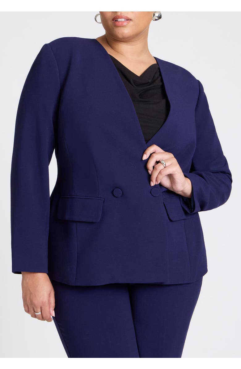 ELOQUII The 365 Semi Stretch Double Breast Collarless Blazer, Main, color, Evening Blue
