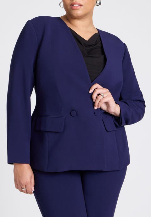 The 365 Semi Stretch Double Breast Collarless Blazer