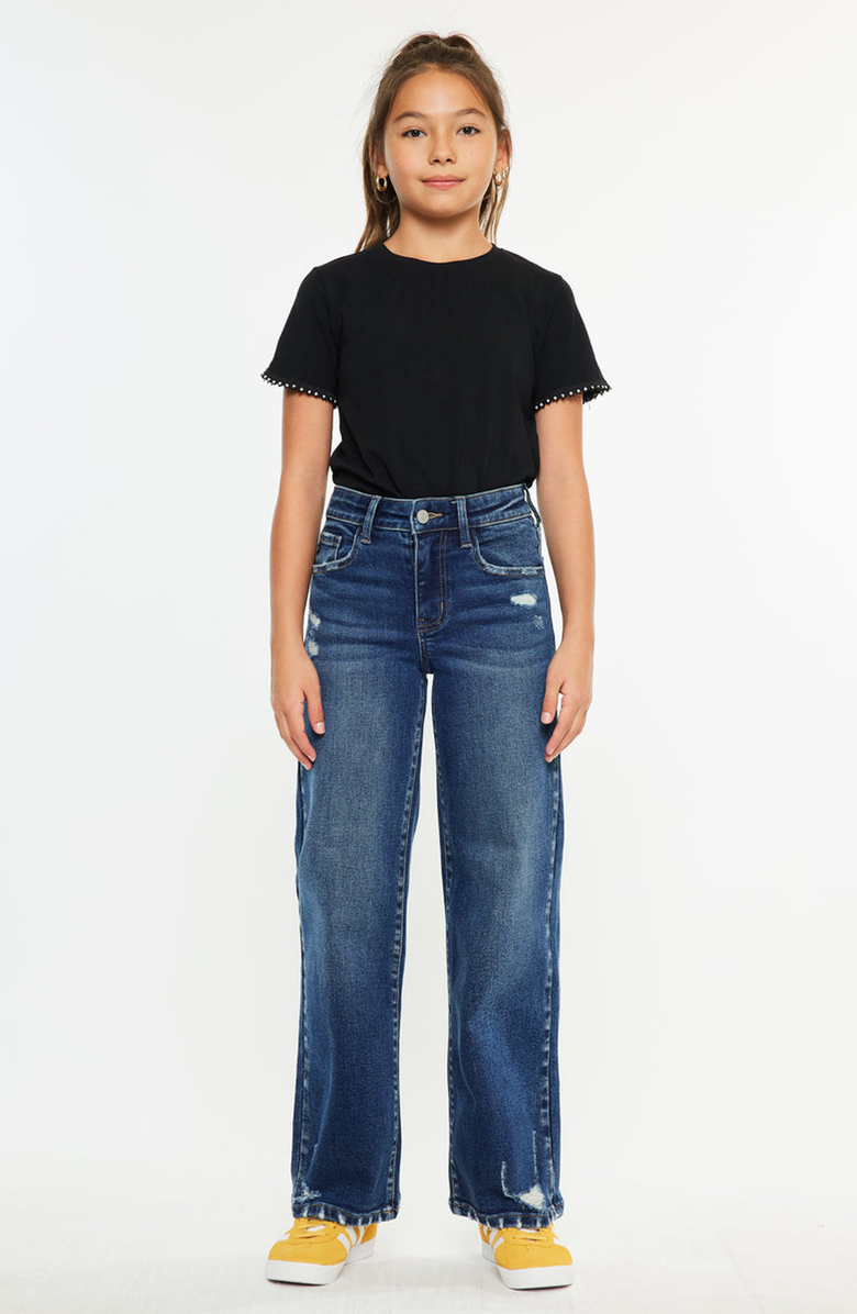 KanCan Dania High Rise Wide Leg Kids Jeans, Main, color, Dark Wash