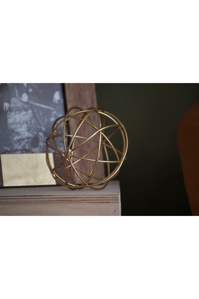 4" Doreen Small Decorative Abstract Themed Tabletop Brass Metal Accent Sphere Figurine, Alternate, color, Gold