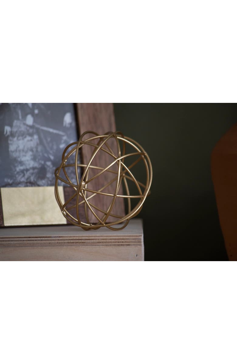 Foreside Home and Garden 4" Doreen Small Decorative Abstract Themed Tabletop Brass Metal Accent Sphere Figurine, Alternate, color, Gold
