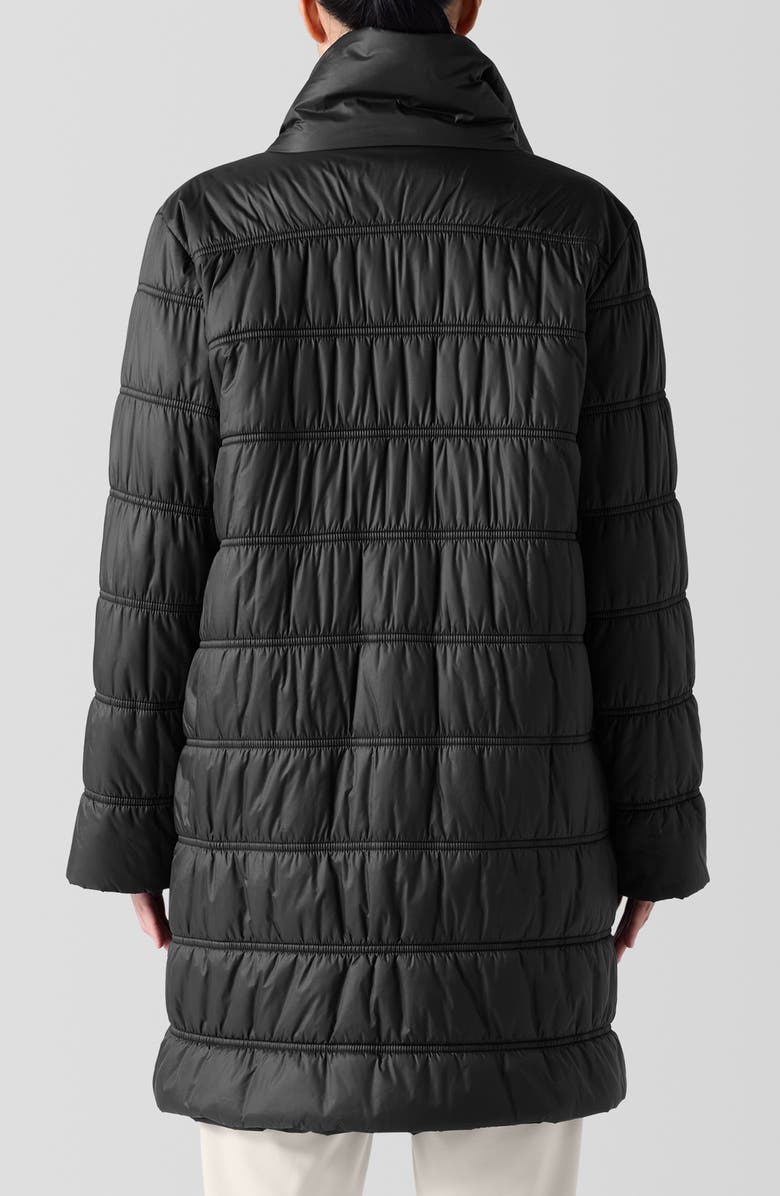 Eileen Fisher High Collar Ruched Puffer Coat, Alternate, color, Black