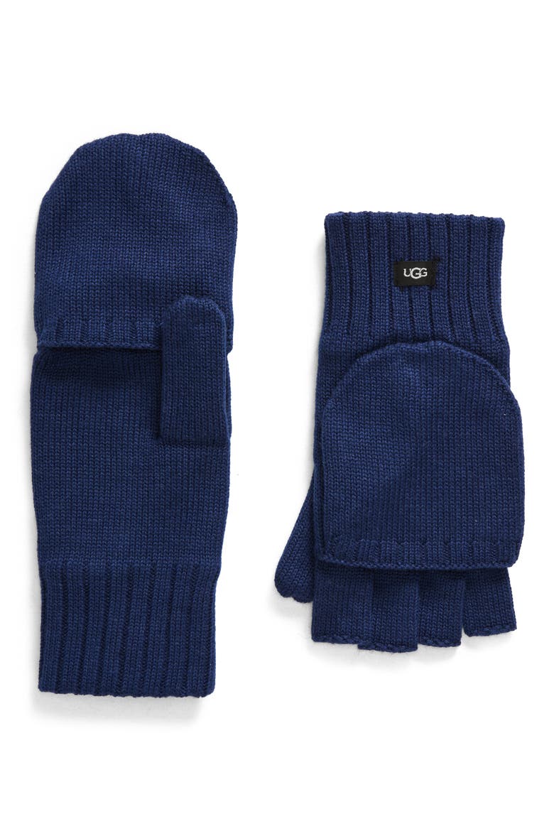 Knit Flip Mitten, Main, color, NAVY