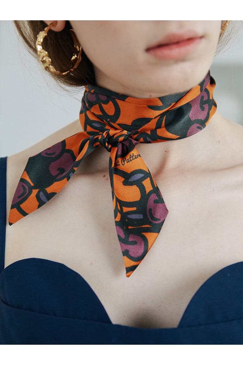 "Lost Cherries" Silk Skinny Scarf, Alternate, color, Pumpkin Orange
