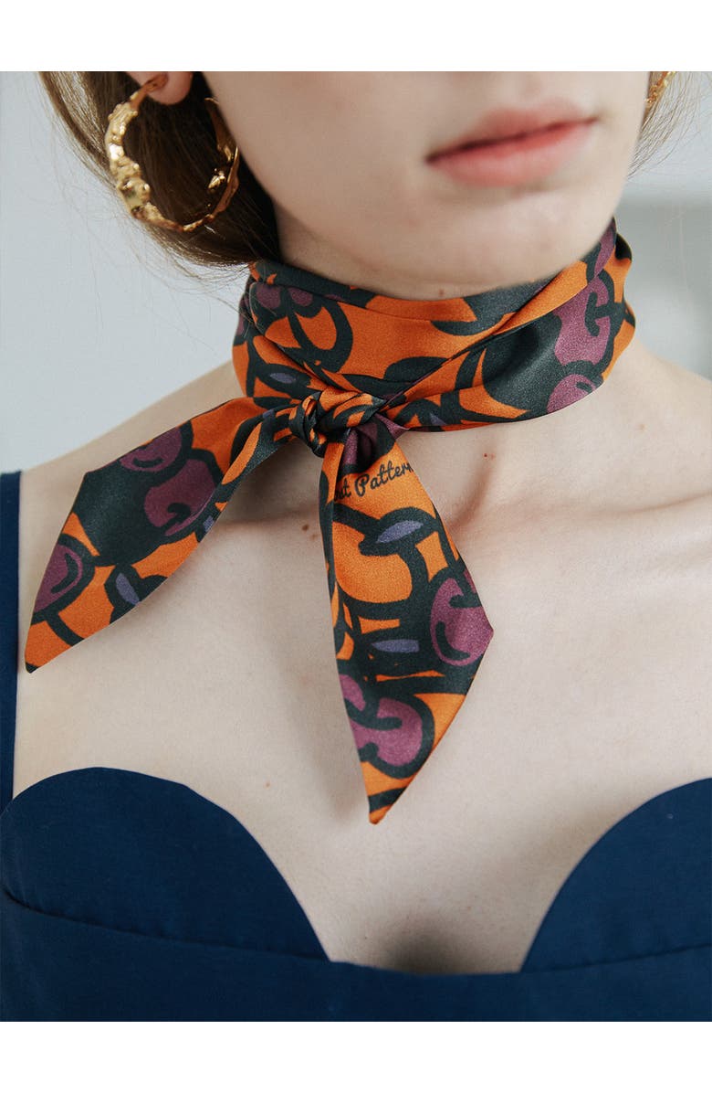 Lost Pattern "Lost Cherries" Silk Skinny Scarf, Alternate, color, Pumpkin Orange