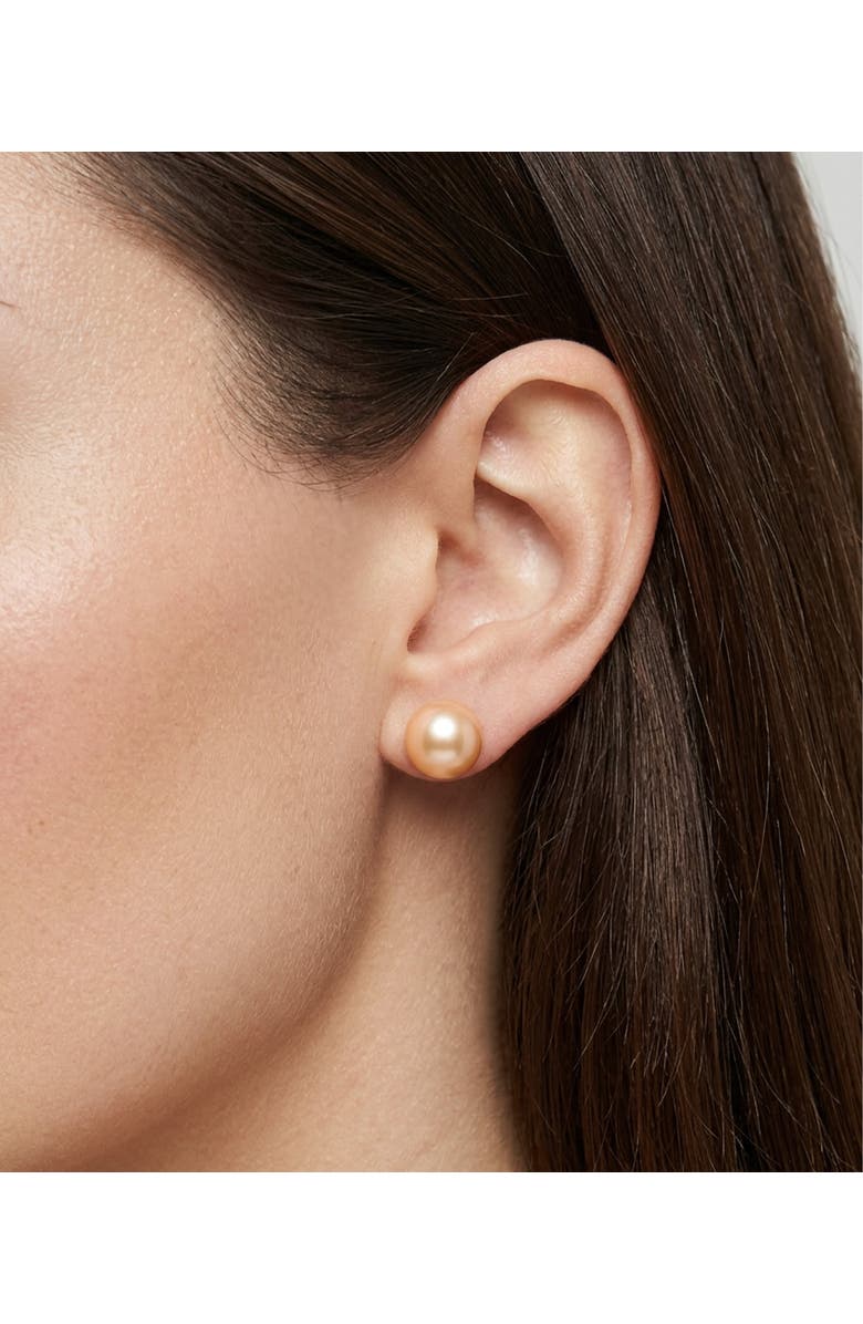 The Pearl Source Freshwater Round Pearl Stud Earrings 10mm, Alternate, color, Peach Pearl - Yellow Gold