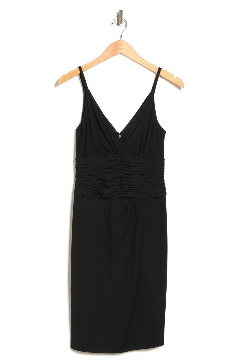 V-Neck Sleeveless Ruched Jersey Crepe Short Dress, Alternate, color, BLACK