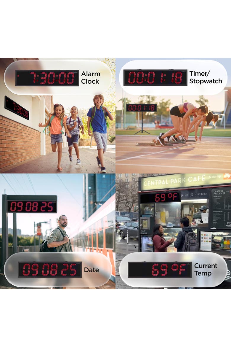 36 Waterproof Outdoor Digital LED Clock with Auto Time Sync, Temperature & Date, Alternate, color, Red