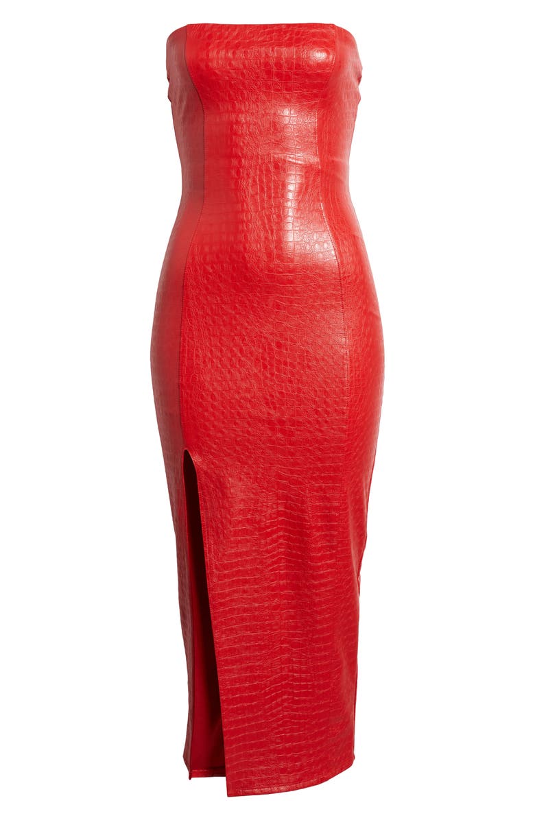 Naked Wardrobe The Crocodile Chic Strapless Faux Leather Dress, Alternate, color, 