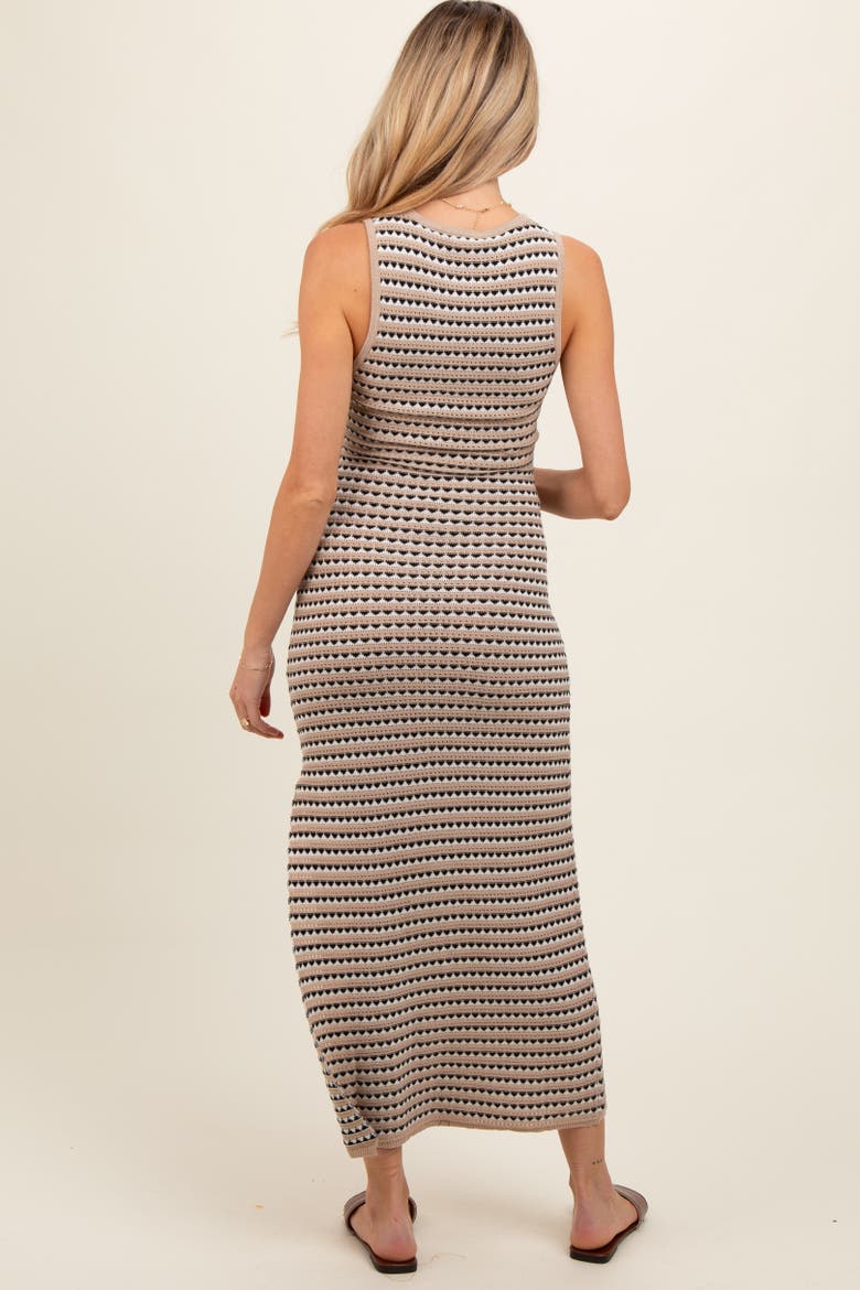 Striped Knit Fitted Sleeveless Maxi Dress, Alternate, color, Beige