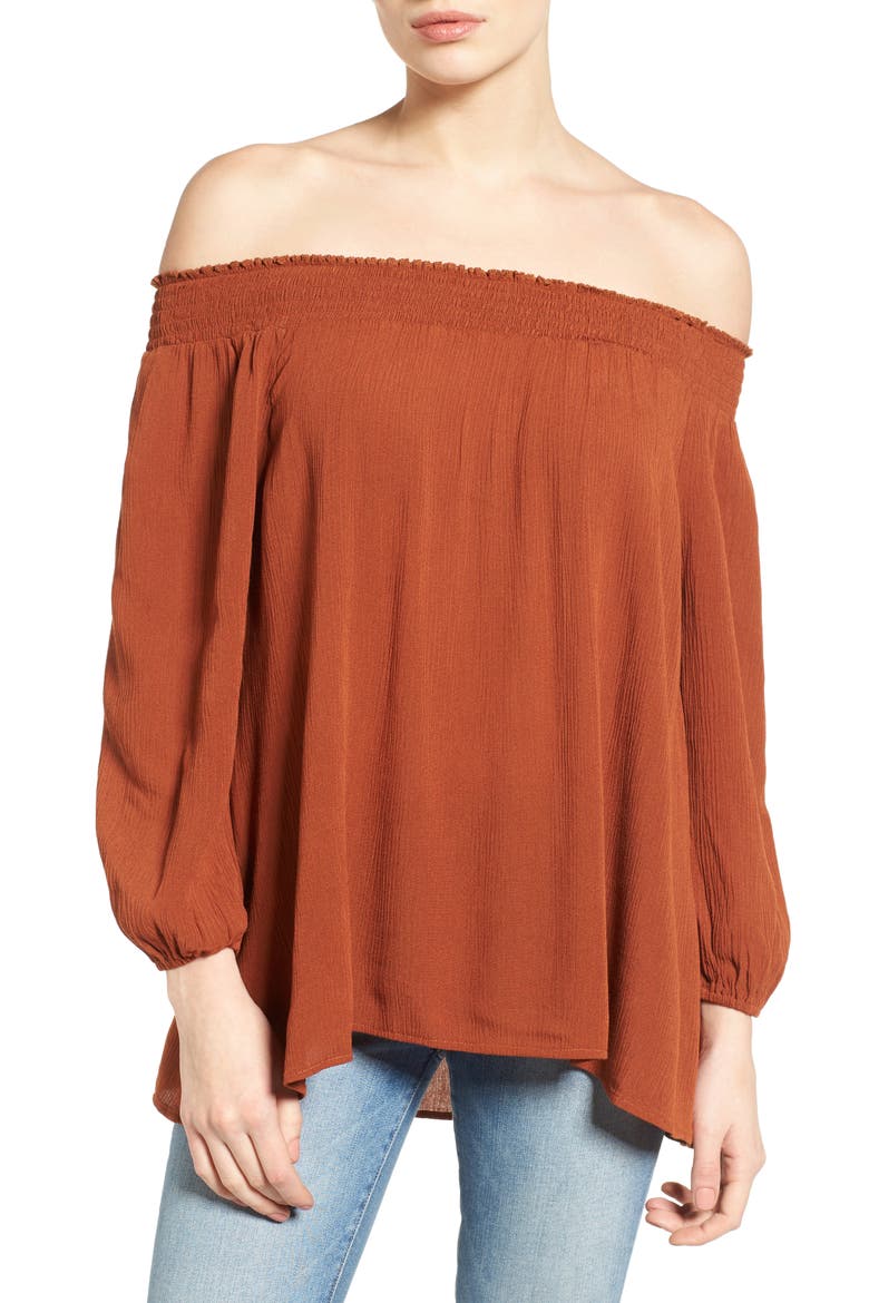 Smocked Off the Shoulder Top, Main, color, RUST SEQUOIA