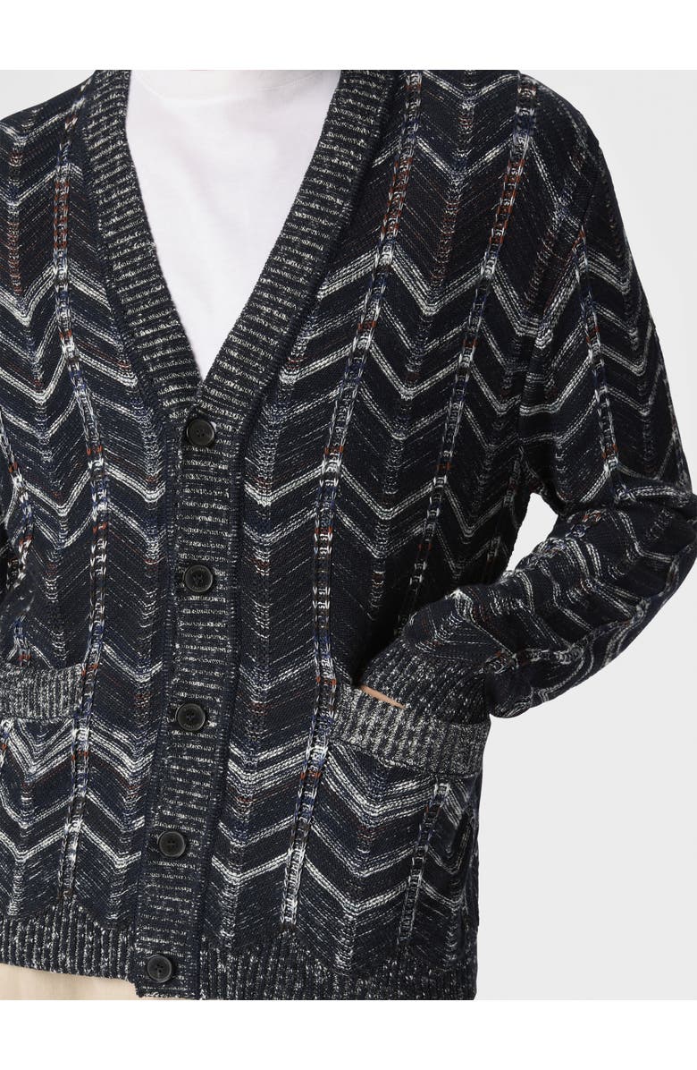 Missoni Cotton Chevron Cardigan With Ribbed Trims, Alternate, color, Blue