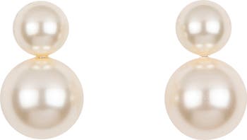 Pearl & Created White Sapphire Dangle Earrings