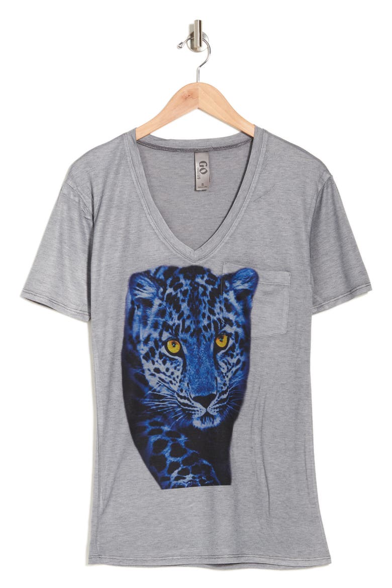 Deep V-Neck Art Print T-Shirt, Alternate, color, GREY LEOPARD