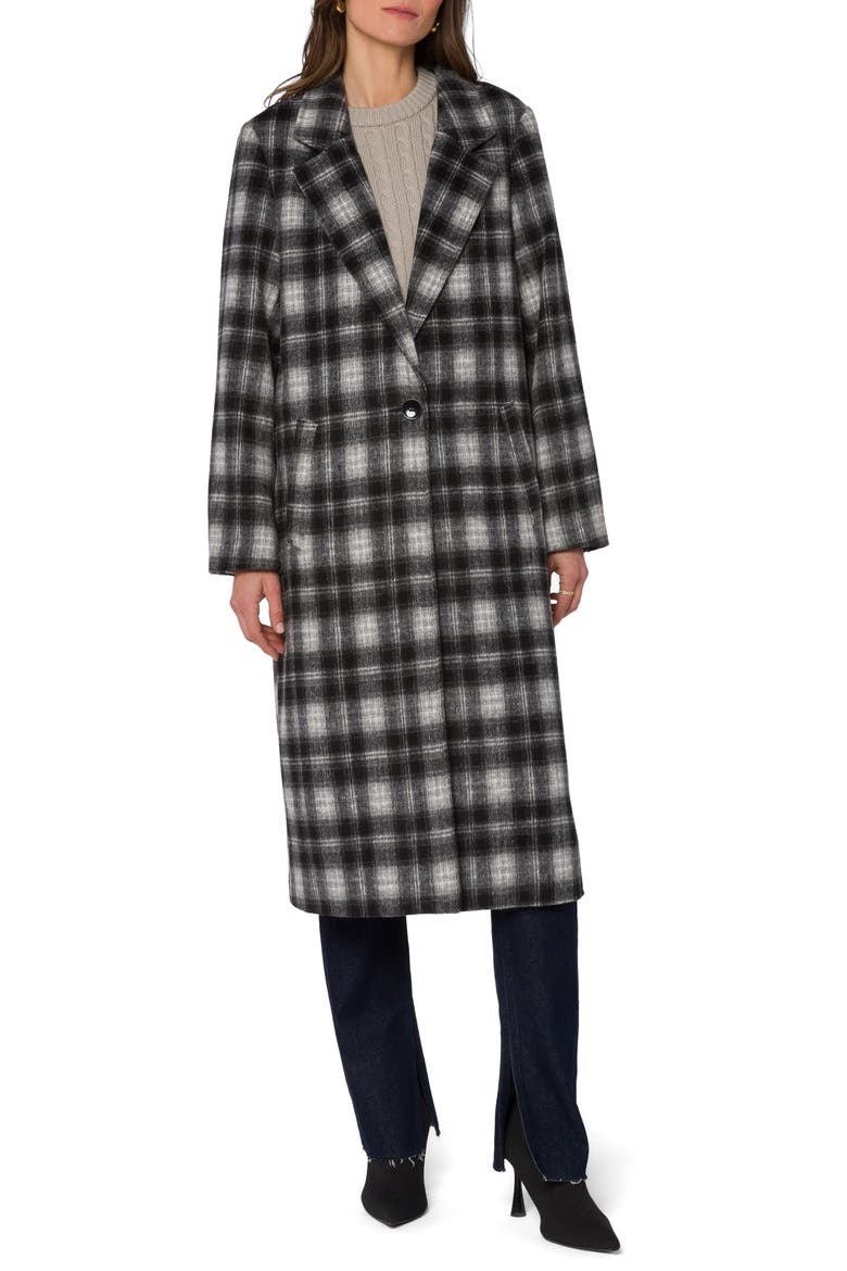 Myrtle Brushed Plaid Coat, Main, color, BLACK GREY PLAID