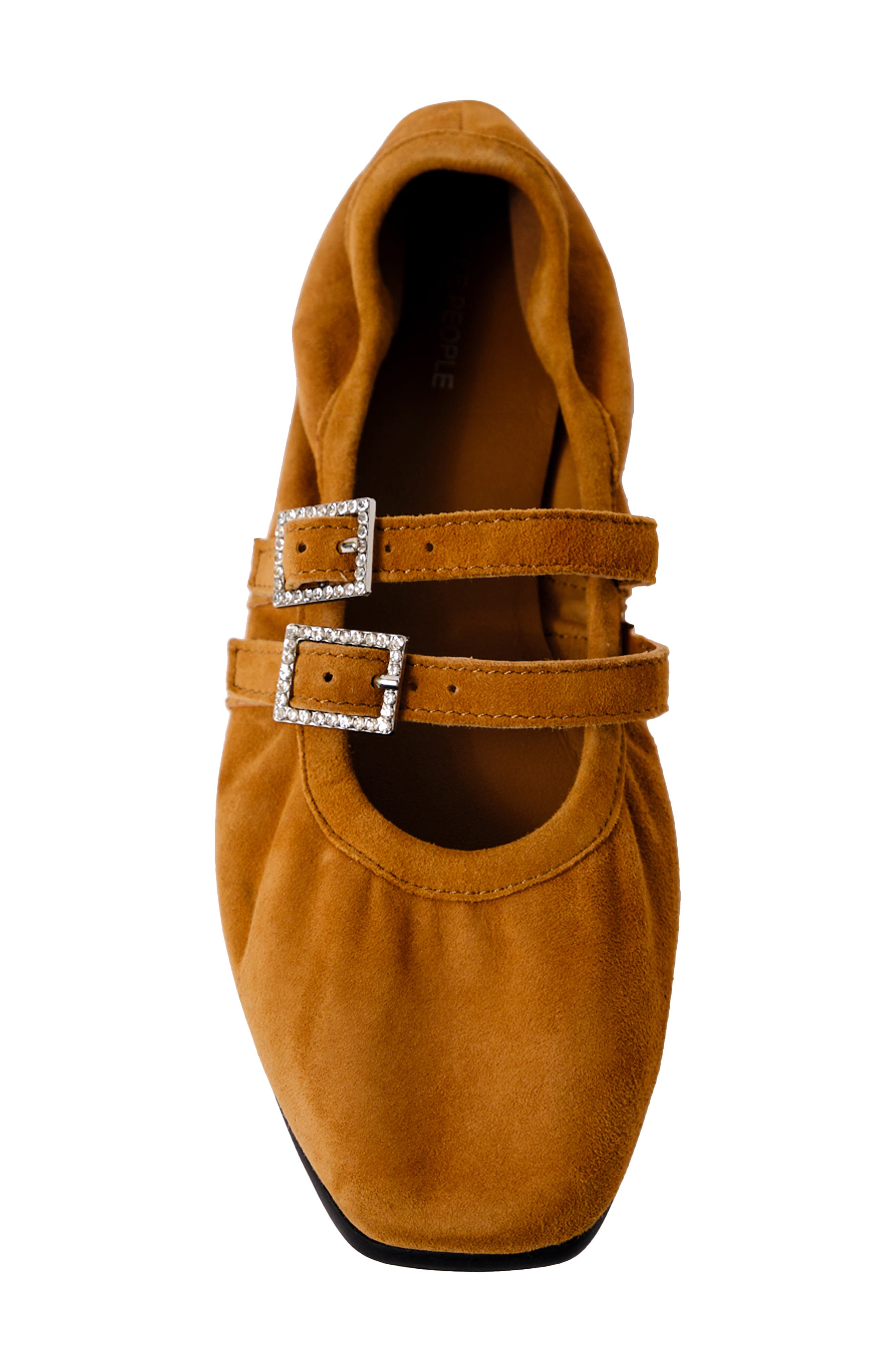 Free People Gemini Rhinestone Buckle Ballet Flat, Alternate, color, Burnt Caramel Suede