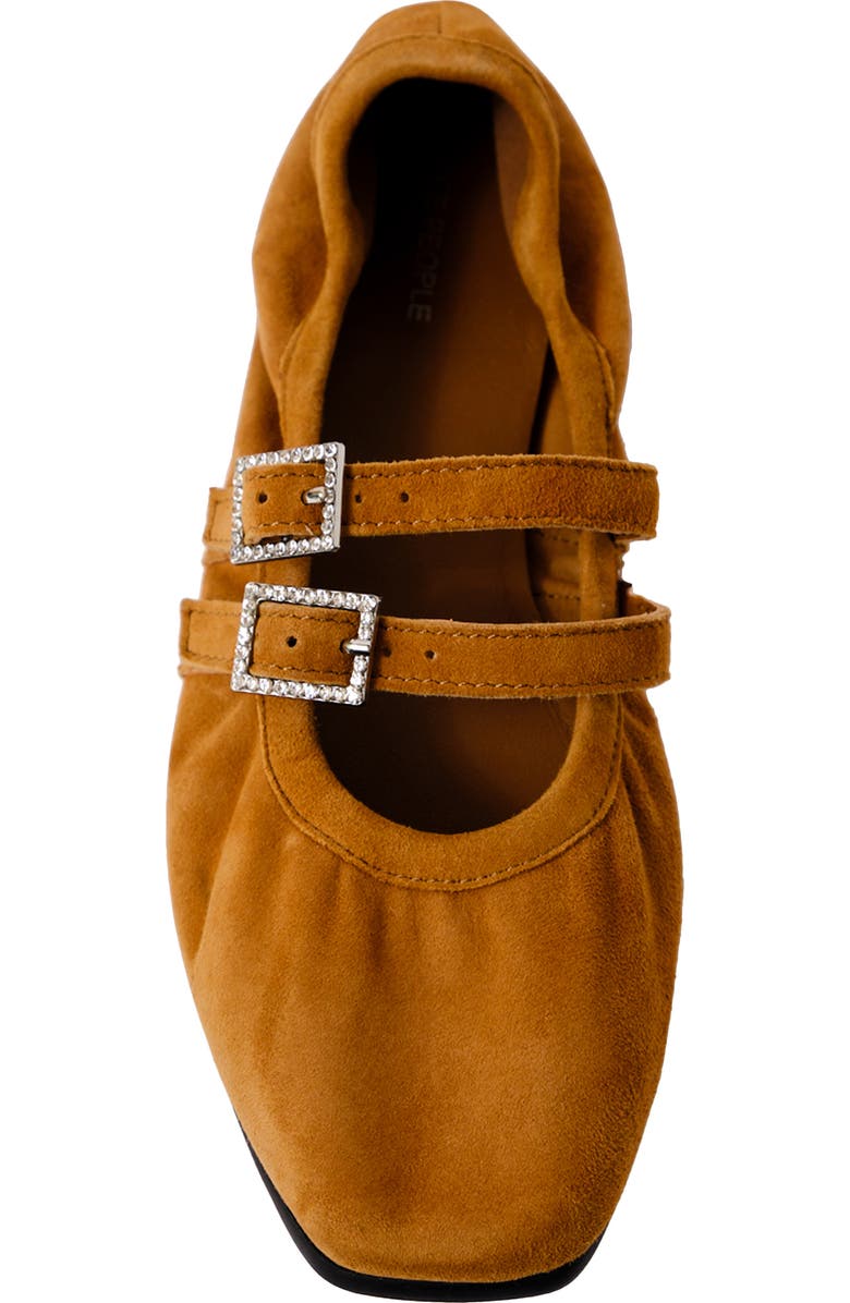 Free People Gemini Rhinestone Buckle Ballet Flat, Alternate, color, Burnt Caramel Suede