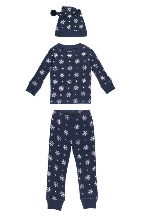 Holiday Print Fitted Two-Piece Organic Cotton Pajamas & Hat Set (Baby)