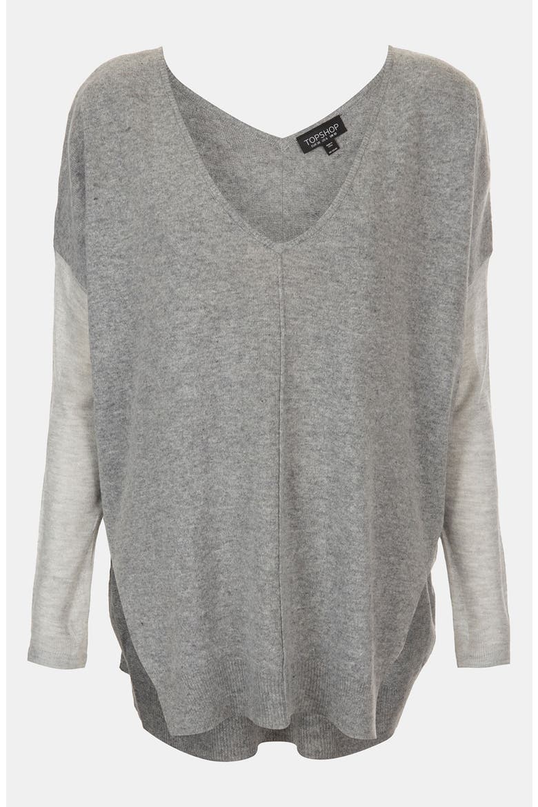 Mixed Media Drop Shoulder Sweater, Main, color, LIGHT GREY