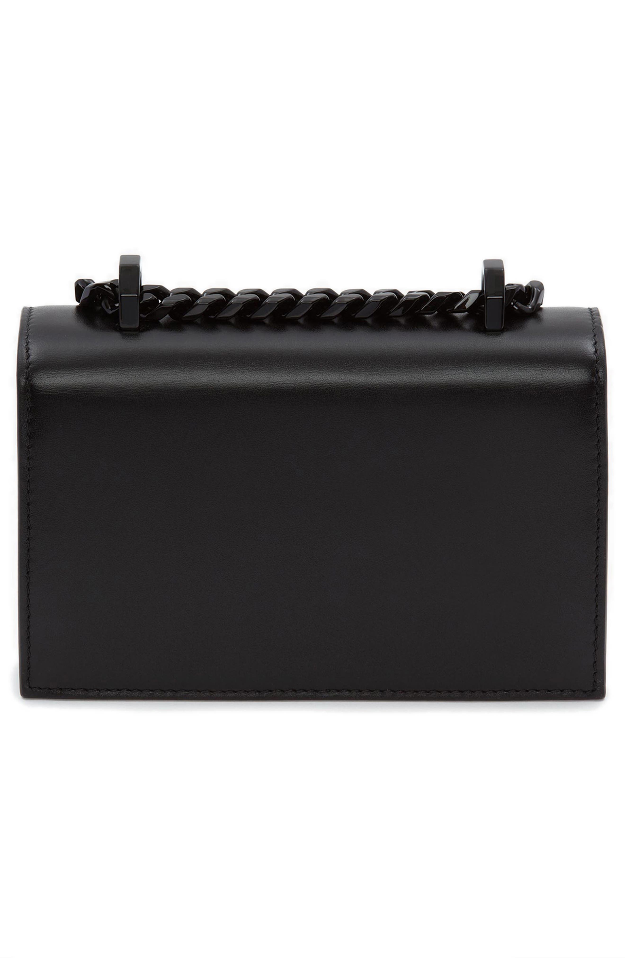 McQueen Alexander McQueen Mini Jewelled Leather Crossbody Bag, Alternate, color, Black