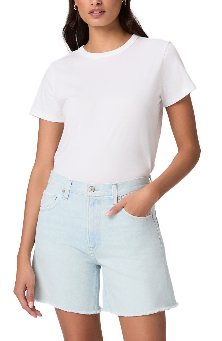 PAIGE Archie Longer Length Cutout Denim Shorts, Alternate, color, Fleur De Mer