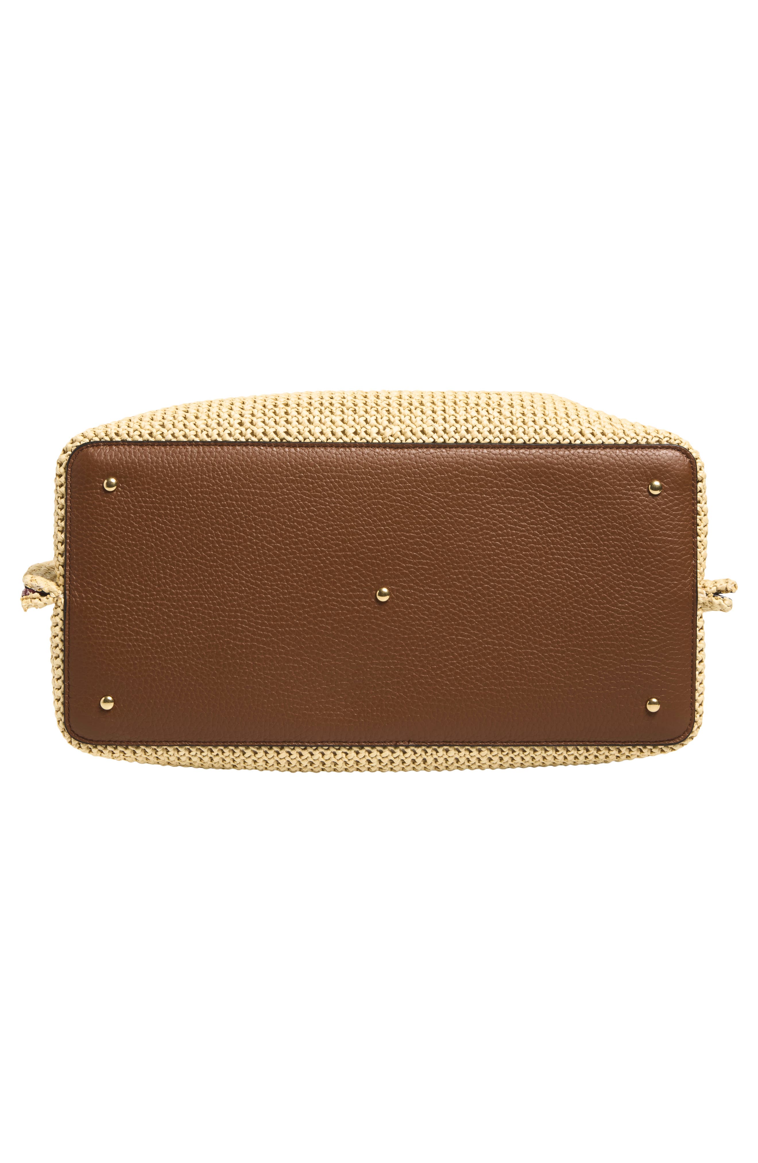Medium VLOGO Signature Straw & Leather Tote, Alternate, color, NATURAL MULTI