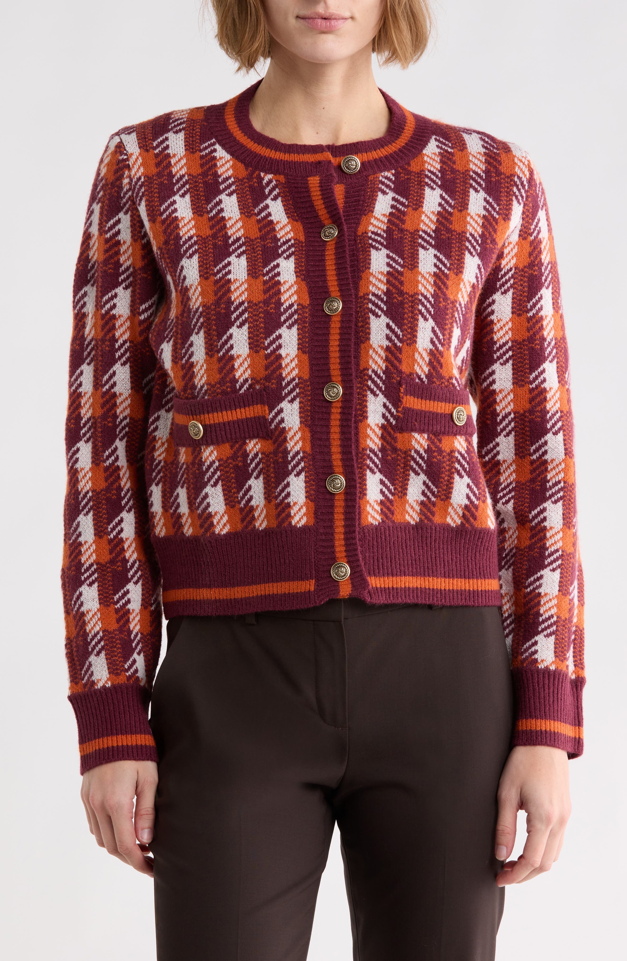 Houndstooth Plaid Cardigan