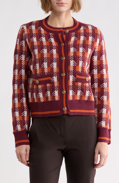 Houndstooth Plaid Cardigan