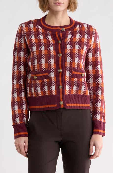 Houndstooth Plaid Cardigan