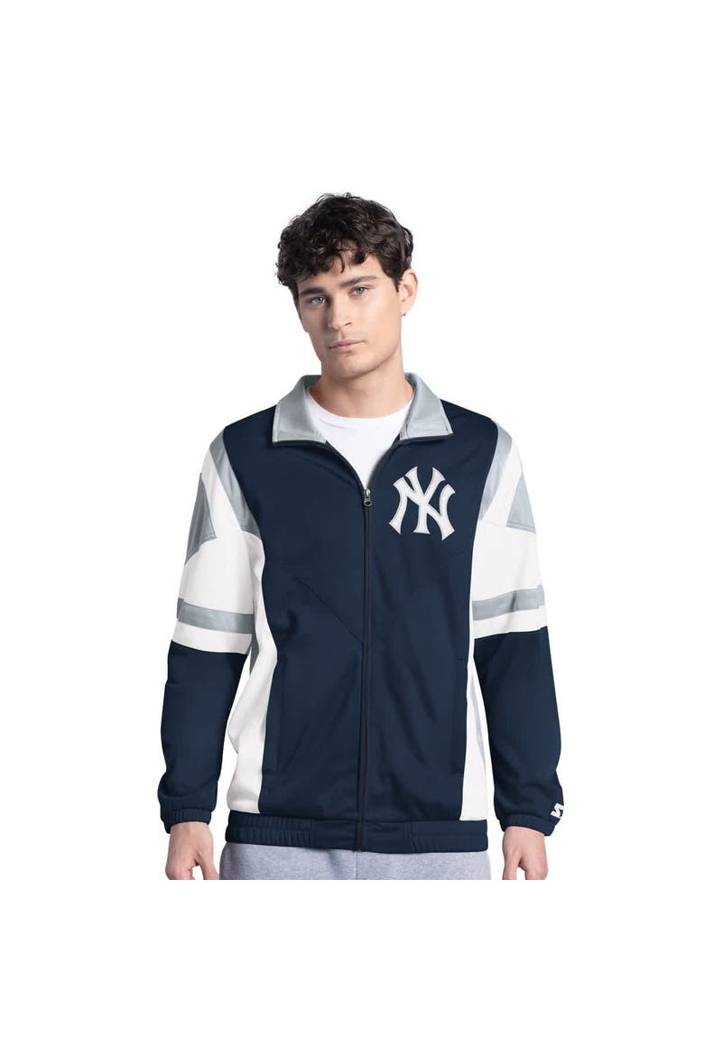 Men's Starter Navy/Gray New York Yankees Contender Tricot Full-Zip Track Jacket, Main, color, Navy