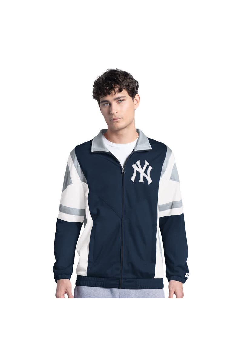 STARTER Men's Starter Navy/Gray New York Yankees Contender Tricot Full-Zip Track Jacket, Main, color, Navy