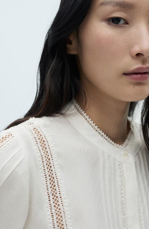 Shop Mango Openwork Detail Button-up Shirt In Off White