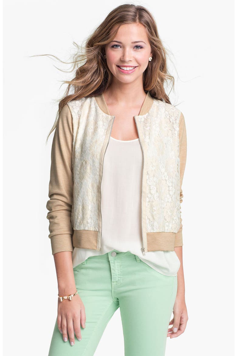 Lace Baseball Jacket, Main, color, IVORY