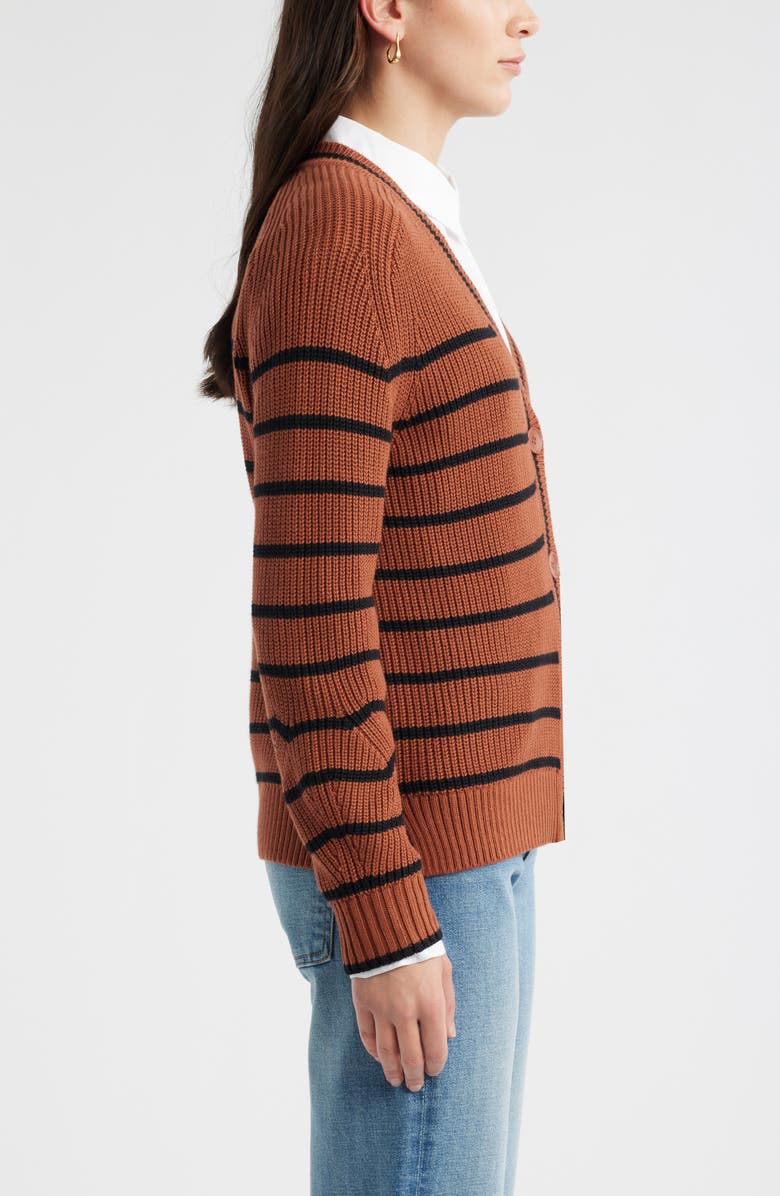 Caslon<sup>®</sup> Shaker Stitch Short Cardigan, Alternate, color, Rust Sequoia- Black Fae Stripe
