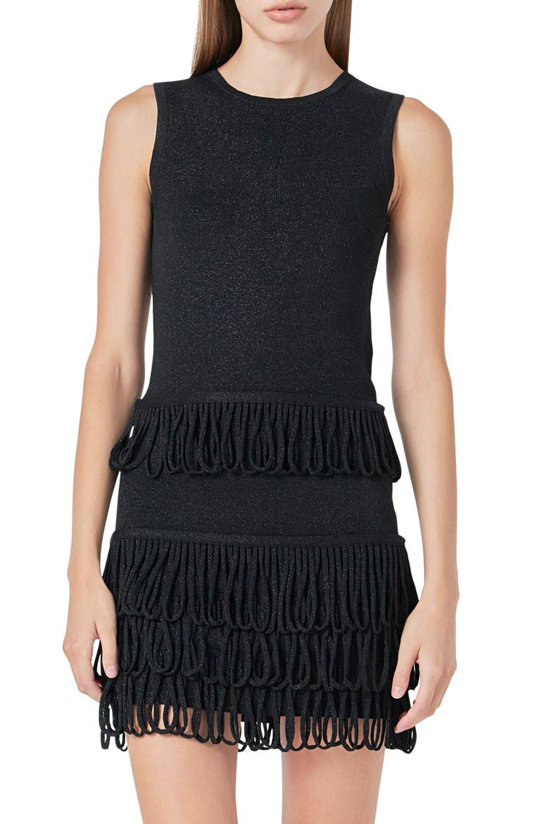 Metallic Knit Loop Fringe Tank, Main, color, BLACK