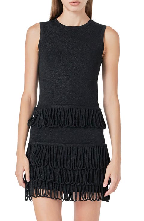 Metallic Knit Loop Fringe Tank