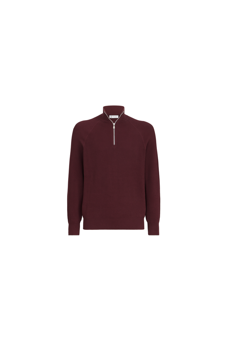 Cotton English rib sweater with half zip and raglan sleeves, Alternate, color, Burgundy