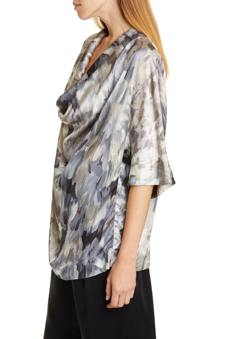 Cowl Neck Silk Blouse, Alternate, color, GREY